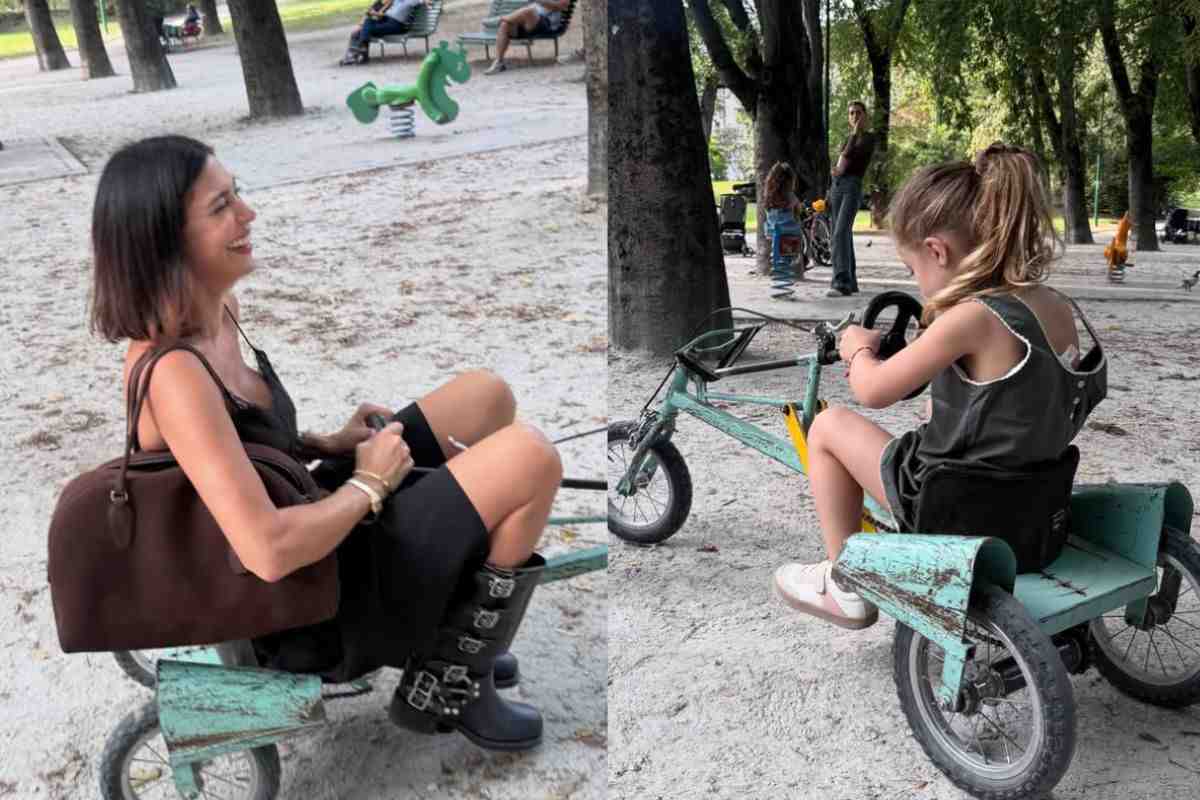 Belen al parco insieme a sua figlia Luna Marì