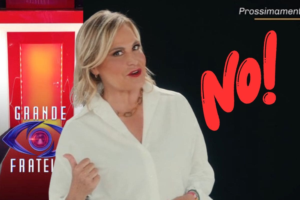 simona ventura, porta rossa gf e scritta no!