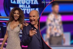 screen pubblicità la ruota della fortuna con un'immagine pixellata vicino