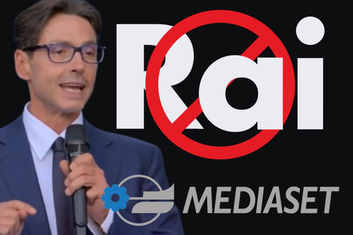 logo rai con segnale stop sopra, logo mediaset e pier silvio berlusconi
