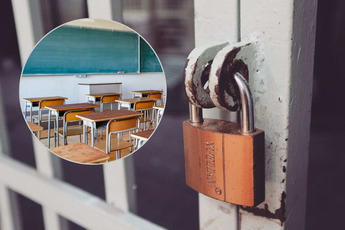 cancello della scuola chiuso con lucchetto