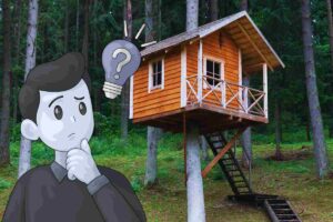 casa sull'albero grafica uomo che si fa domande