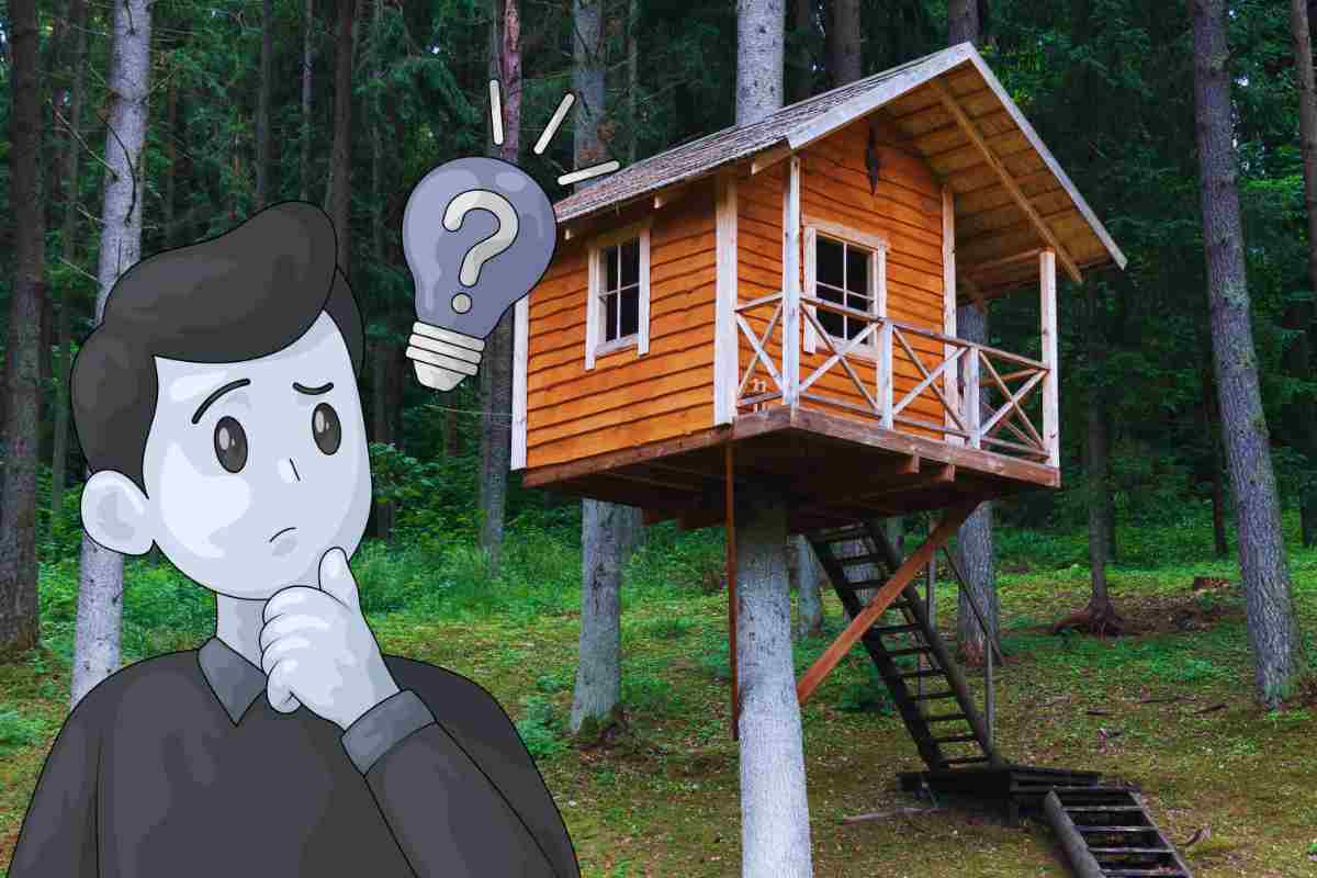 casa sull'albero grafica uomo che si fa domande