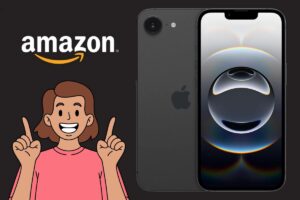 logo amazon, iphone 16, grafica persona felice