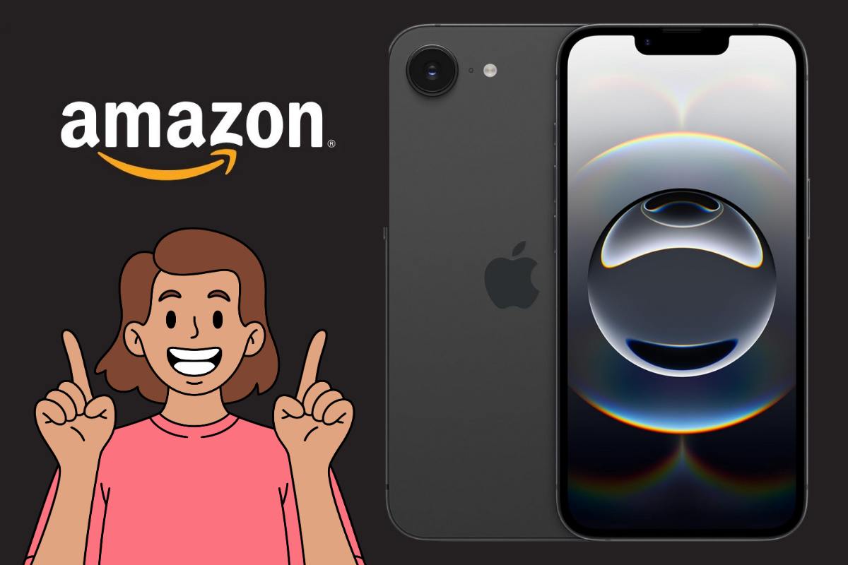 logo amazon, iphone 16, grafica persona felice