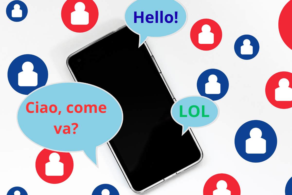 messaggi colorati, smartphone, scritte, sagome omini